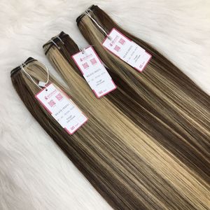 Premium Piano Color Machine Extensiones de cabello humano virgen Remy de doble trama Extensiones de tejido de cabello liso de 24 pulgadas - Product Image 6