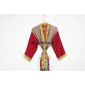 Kimono Sari Largo de Lujo Hecho a Mano, 100% Seda, Transpirable, Suave, Vintage, con Parches, para Damas de Honor, Talla Única, Ropa de Dormir, Otoño - Product Image 2