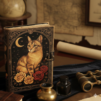 Nouvelle Époque Grimoire-Wiccan fait main de haute qualité en cuir à bords festonnés, couverture rigide, impression UV 'Petite Sorcière Chat' - Cadeau Chat Noir