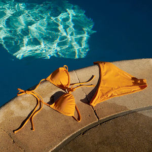 Women's Bandeau Bikini <b>Set</b> Two <b>Piece</b> Swimwear Halter Strap Push up Bra Thong Bottom Custom Logo Print Orange Solid - Product Image 4