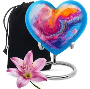 Aurora Radiance Urna funeraria de corazón de 3 pulgadas Urna de recuerdo de madera y metal azul para cenizas para cremación de mascotas - Product Image 1