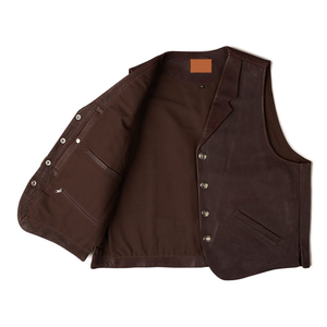 Gilet invernale 2025 OEM RTS da uomo in pelle marrone scuro con tasche anteriori senza maniche a basso MOQ stile classico Plus-Size alla moda - Product Image 5