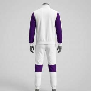 Conjunto Deportivo para Hombre, Blanco y Morado, Chaqueta Deportiva con Cierre Completo, Pantalones Jogger, Ropa Deportiva Colorblock para Entrenamiento, Gimnasio, Running y Fitness - Product Image 3
