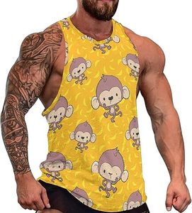 Camiseta Deportiva Personalizada para Hombre con Diseño de Plátano y Monos, 100% Algodón Transpirable, Sin Mangas, para Gimnasio y Fitness - Product Image 1