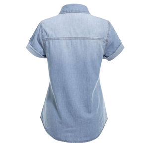 2025 Women's Elegant <b>Short</b> <b>Sleeve</b> Blue Solid Denim Eco-Friendly Casual Summer <b>Shirt</b> <b>Dress</b> Button Decoration Woven Logo Front - Product Image 3