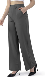 Pantalons de travail décontractés pour femmes, coupe droite, jambes larges, style business, à enfiler, avec poches, directement de l'usine - Product Image 3