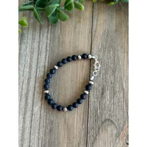 Navajo Strung Onyx & Sterling <b>Silver</b> Pearl <b>Beaded</b> Bracelet-round Ball Shape - Product Image 4
