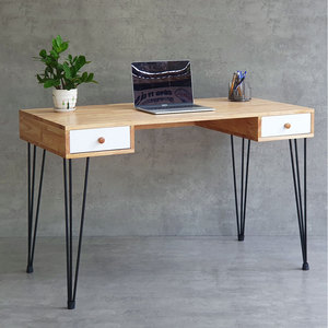Bureau d'ordinateur en bois de caoutchouc 120x60cm avec tiroirs et pieds en fer à chevrons, garantie 12 mois BD68111 - Product Image 3