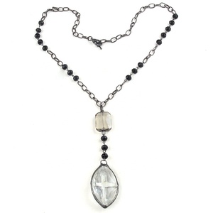 Women Bohemian Jewelry Rosary Chain <strong>Toggle</strong> Clasp Black Crystal Glass Beads <strong>Necklace</strong> Crystal Solider Cross <strong>Necklace</strong> - Product Image 2