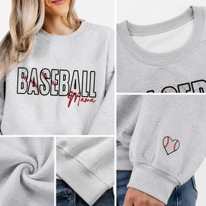 Women's Oversized Baseball <b>Mama</b> Graphic Crewneck Sweatshirt-Heather Grey Cotton/Polyester Blend 360g Breathable Fleece Pullover - Product Image 4