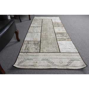 Alfombra Turca Vintage de 3.1x7.5 pies, Alfombra de Lana con Rayas Grises - Product Image 3