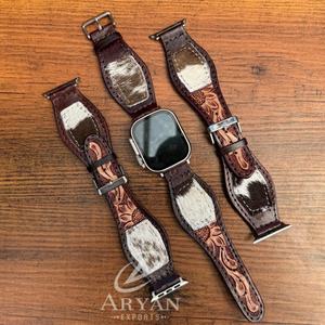 Design de luxe pour bracelets de montre apple Bracelet de montre en cuir usiné à la main pour bracelet de montre à dégagement rapide en cuir de vachette véritable pour femmes - Product Image 1
