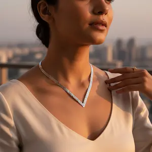 Collar de Plata con Forma de V para Mujer, Cadena de Suéter Moderna, Joyería - Product Image 2