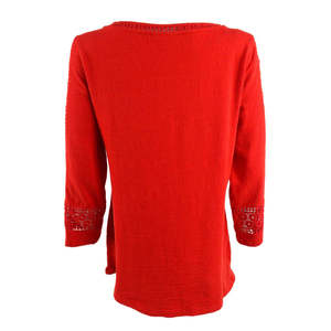 Cardigan Casual da Donna Charter Club, Stile Bohémien con Inserti all'Uncinetto, Stampa Floreale Rossa, Asimmetrico con Bottoni e Pizzo, Taglia Piccola - Product Image 2