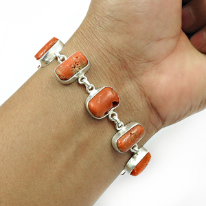 Elegant Deisgn Natural Coral Gemstone Crystal <b>Bracelets</b> Wholesale 925 Sterling Silver Unisex Jewelry By Indian Manufacturer Bulk - Product Image 2