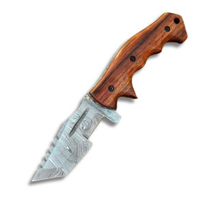 Cuchillo plegable de tamaño personalizado para acampar, cuchillo de supervivencia de bolsillo de Damasco con cuerno y mango de hueso, cuchillos plegables con bolsa de cuero - Product Image 6