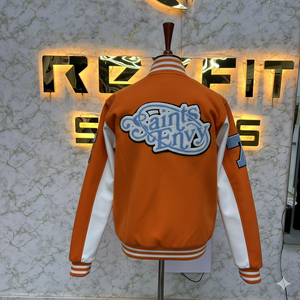 Comfortable Size Custom Printed Embroidered Wool and Silk Men's Jacket with <b>Covered</b> <b>Button</b> Closure versity jackets men jackets - Product Image 2