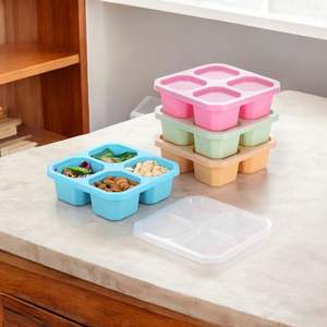 Récipient de stockage alimentaire en plastique à 4 compartiments 500g Organisateur de snacks hermétique multicolore fabriqué en Inde - Product Image 4