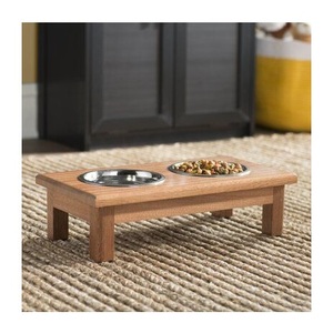 Comedero para Mascotas de Madera Hecho a Mano con Cuencos de Acero Inoxidable y Detalles de Ágata, Especial Ramadán - Product Image 3