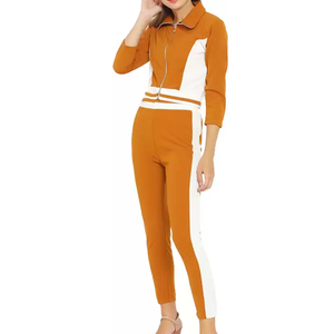 Diseño personalizado al por mayor de chándal de dos piezas de las mujeres de cuello alto chándal de algodón ajustado chándal - Product Image 6