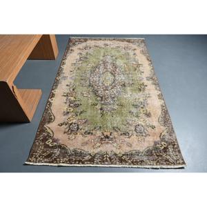 Turkish Vintage Rug, 4.1x7.1 ft Rug, <b>Brown</b> Green Plants & trees <b>Wool</b> Rug - Product Image 1