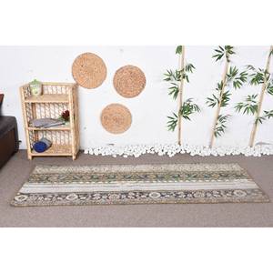 พรมตุรกีโบราณ2.7 x 7ft ขนแกะสีขาวคลาสสิกดีไซน์เย็บปะติดปะต่อกันพร้อมแผ่นรองยางสำหรับความสูงกองสูง - Product Image 1