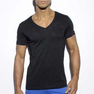 Camisetas de gimnasio con cuello en V para hombres al por mayor de alta calidad, camiseta ligera con patrón sólido Unisex Slim Fit - Product Image 5