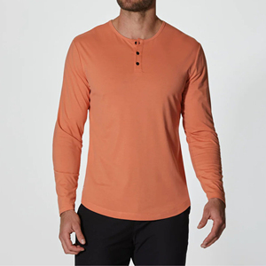 Chemise décontractée à manches longues pour homme, col en V avec boutons - Conception de logo personnalisée, respirante, séchage rapide, toile écologique - Product Image 2