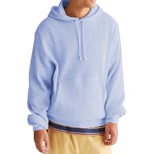 <b>Men's</b> Lightweight Cotton Polyester Waffle Fabric <b>Hoodie</b> Sweatshirt Custom Logo Embroidered with Solid Pattern and Hooded Collar - Product Image 2