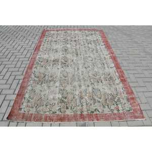 Alfombra turca Vintage, Beige, roja, 5,7x9,2 pies, área grande, diseño de retazos de lana para pasillo, dormitorio, sala de estar látex para, cabecera - Product Image 1