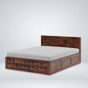 Solid Wood <b>Platform</b> <b>Bed</b> Wooden <b>Bed</b> <b>Frame</b> with Geometric Carved Headboard Bedroom Furniture - Product Image 1
