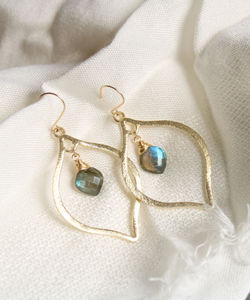 Abradorita-pendientes colgantes de plata de ley 925 con diseño de Fuego Azul, pendientes de aro envueltos en alambre, estilo bohemio y chapado en oro - Product Image 2