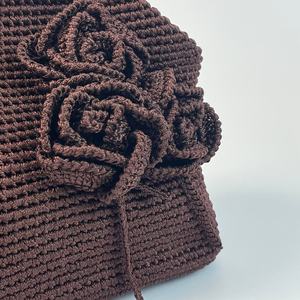 Hot-selling Wholesale Custom Handmade Crochet Rose Decoration Brown Chain <b>Shoulder</b> <b>Strap</b> Women's Everyday Handbag - Product Image 2