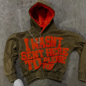 Sweat à capuche zippé personnalisé rembourrage lavage à l'acide vintage bouffée impression sweat à capuche surdimensionné poids lourd hommes boxy sweats à capuche et sweat-shirts - Product Image 4