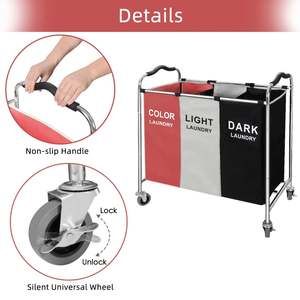 3 Section Laundry Basket Sorter,240L Laundry Blanket Cart with Wheels, 16 X 30 X 35 Inch <b>Large</b> Laundry Hamper <b>Bag</b> <b>Bin</b> for Dirty - Product Image 3