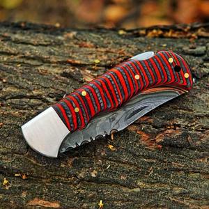 Couteau pliant en cuivre Damas élégant avec manche en bois de rose Couteau de poche parfait Groomsman Gift Anniversary Gift - Product Image 3