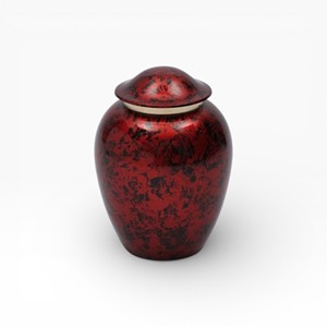 Urne funéraire moderne rouge foncé avec bande en feuille d'or et finition lisse et brillante pour exposition commémorative - Product Image 4