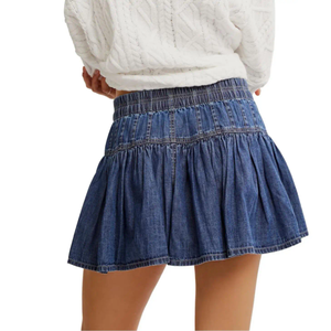 Women Denim <b>Skirt</b> Customized Button Casual Regular Waist Garment Dyed Quick Dry <b>Mini</b> Winter Belt Diamonds Stylish Fashion Wear - Product Image 1