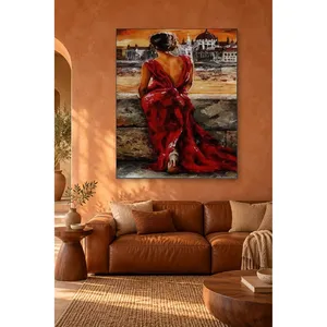 Fida, femme en robe rouge et vue sur Budapest, impression sur toile - Product Image 4