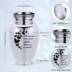 Urna de mariposa para urnas de cremación humana para cenizas Hombres Mujeres Urnas decorativas de recuerdo funerario Tamaño personalizado Plata - Product Image 2