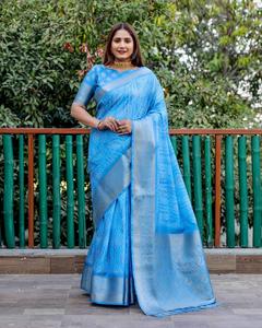 Sari en soie douce jacquard Dola multicolore de qualité supérieure, imprimé numériquement, prêt à porter avec collection de pièces de chemisier - Product Image 4