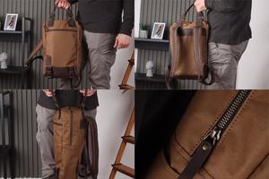 Sac à dos en toile en cuir véritable, voyage, extérieur, école, travail, randonnée, durable, unisexe, multi-poches, grande capacité, écologique - Product Image 6