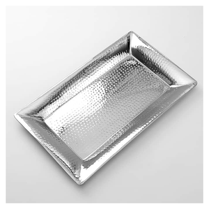 Plateau de service fini argent brillant avec poignées en métal plateaux en aluminium plateau de service décoratif de nourriture de vente chaude pour la cuisine - Product Image 1