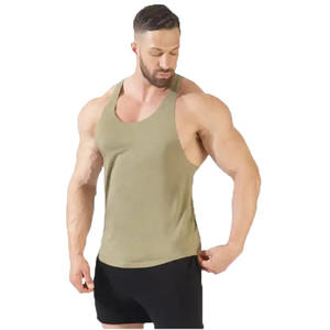 เสื้อกล้ามเล่นยิมสำหรับผู้ชายเสื้อกล้ามคอตตอน100% รับแรงกระแทกสูงดีไซน์ลำลองคอกลมพิมพ์ลายถักสีพื้น - Product Image 2