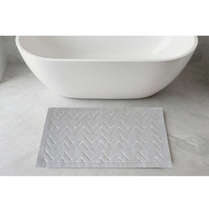 Tapis de bain et de douche Casper 70x120cm en jacquard abstrait teint en fil blanc, production sur mesure - Fabriqué en Turquie - Product Image 1