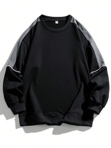 Sudadera de algodón con mangas raglán para hombre, Sudadera de cuello redondo contrastante a la moda, adecuada para Otoño e Invierno - Product Image 3