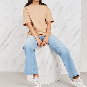 Tout nouveau T-Shirt en coton pour femmes imprimé personnalisé à manches courtes col rond teint uni avec approvisionnement en vrac coupe ample - Product Image 4