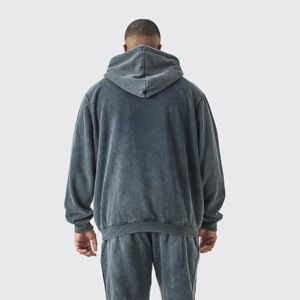 Sweat à capuche vintage oversize à épaules tombantes en molleton de coton 100% personnalisé, design délavé à l'acide, brodé thermique d'hiver longue longueur - Product Image 3