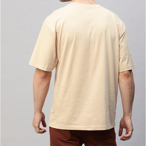 Offre Spéciale Hommes Col Rond Goutte Épaule À Manches Courtes T-shirt Hommes Street Wear Solide Hommes T-Shirt Surdimensionné-Beige - Product Image 4