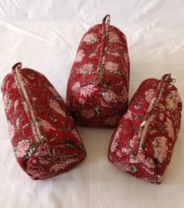 Ensemble de trousses de voyage en coton écologique matelassé, imprimé floral vintage et animalier, trousses de toilette avec grande capacité et fermeture à glissière - Product Image 6